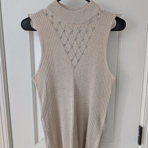 Carmen Marc Valvo Beige Embellished Tank Top